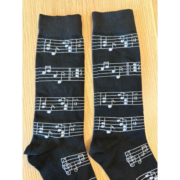 Musical Note Printed Black Crew Socks Concert Musician Music Novelty Singer - Picture 6 of 8